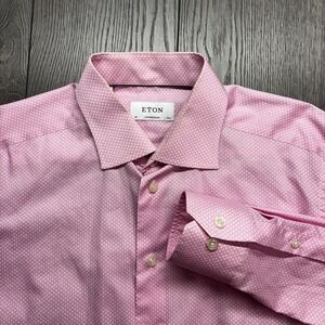 Eton Dress Shirt 16.5 42 Mens Button Up French Contemporary Pink Polka Dot